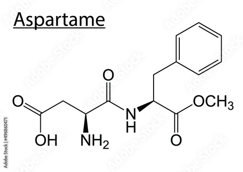 Vector of the chemical molecule structure of Aspartame (Sweetener) on a white background