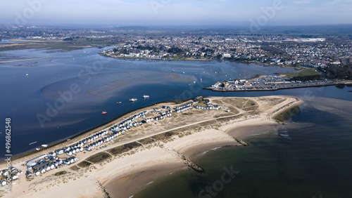 Aerial view of Mudeford Quay, Bournemouth in Christchurch, UK