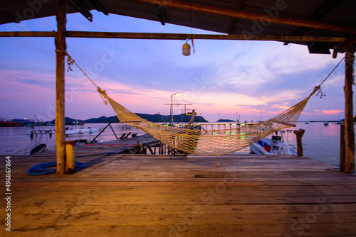 evening nature view At Mae Bang On Homestay, a new country house style homestay near the sea in Chonburi, Thailand.