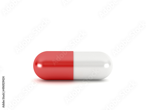 Red pill capsule isolated on white background, 3d rendering