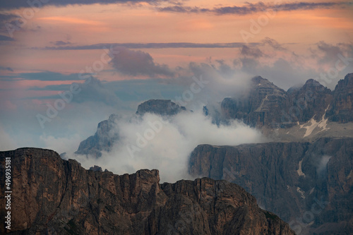 Dolomites in Italian Alps in details during sunset