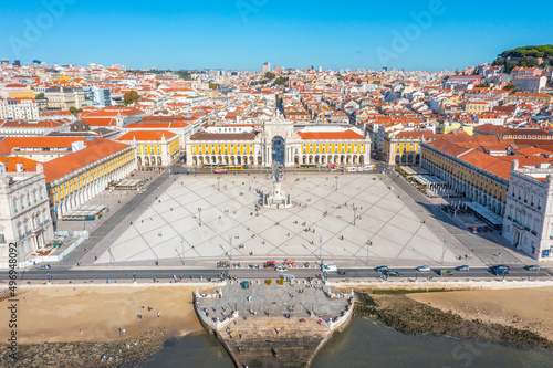 Aerial view of Praca do comercio in Lisbon, Portugal.