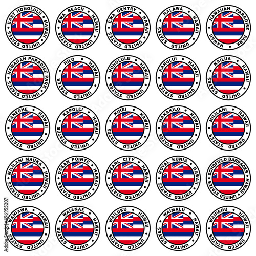 Round Hawaii City Flag Clipart Set