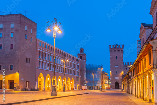 Sunrise view of Piazza Trento e Triste in Italian town Ferrara