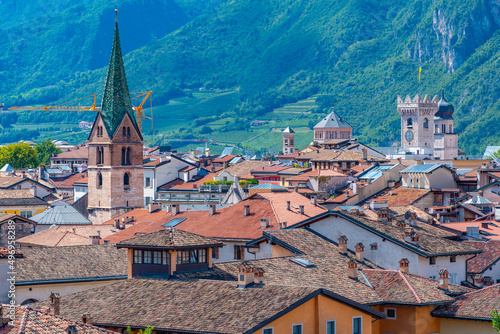 Aerial view of the old town of Italian city Trento