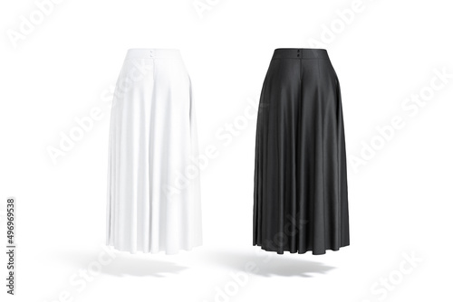 Blank black and white women maxi skirt mockup, back view
