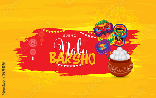 Bengali New Year Subho Nabo Barsho Background Template Design - Bengali New Year Pohela Boishakh Greeting Background Design Vector Illustration
