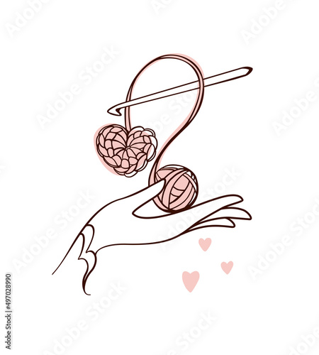 Crochet heart. Crochet my hobby. Logo. Vector illustration.