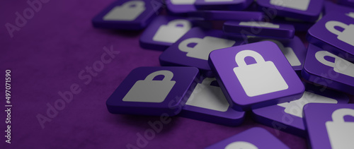 Personal data security cyber data or information privacy concept in purple tiles banner.