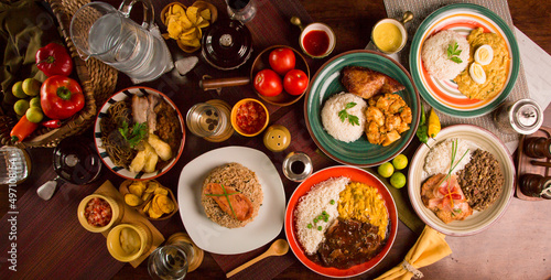 Buffet table Peruvian Peru comfort food homemade traditional gastronomy culinary culture