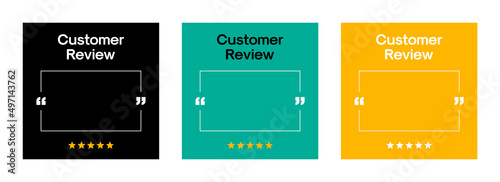 Customer Review Quote Social Media Post Template. Empty Quote Frame with Quotation Marks on Colour Background. Vector Square Banner Template Design for Customer Feedback, Testimonial or Review Quote.