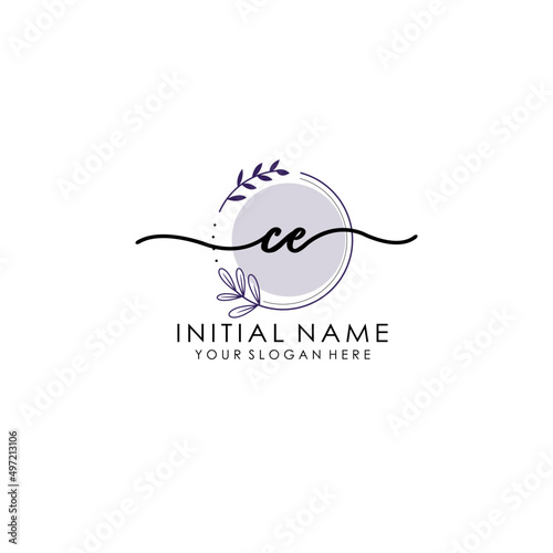 CE Luxury initial handwriting logo with flower template, logo for beauty, fashion, wedding, photography