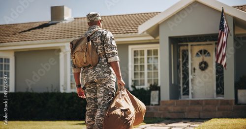 Patriotic soldier coming back home from the military