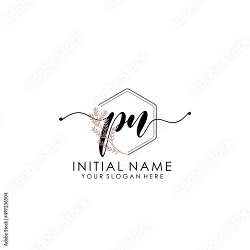 PN Luxury initial handwriting logo with flower template, logo for beauty, fashion, wedding, photography