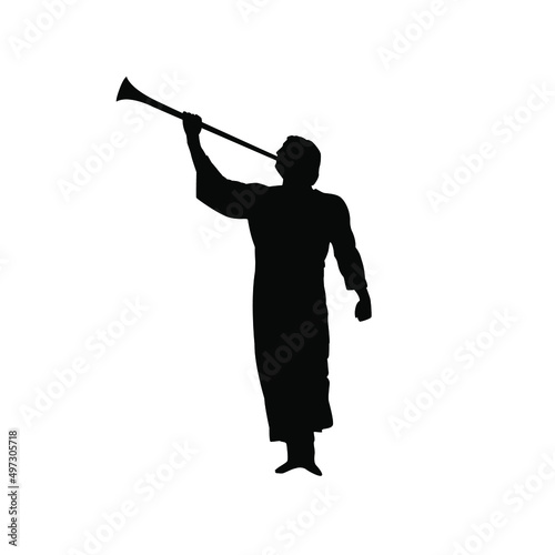 The man blowing trumpet silhouette illustration vector. Angel moroni silhouette vector isolated.Mormon symbol.