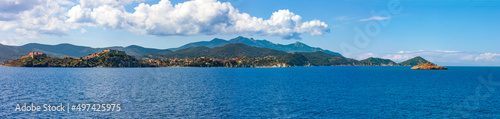 panorama of portoferraio with the fortress and the lighthouse, seen from the sea.