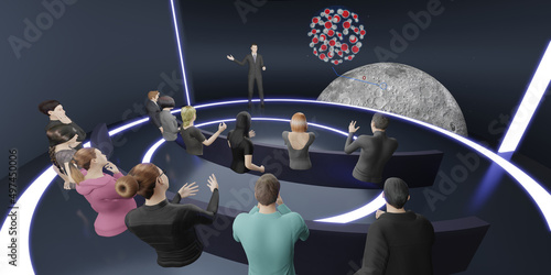 Holograms in Metaverse Classroom Online School VR Glasses Avatars in Metaverse Virtual Virtual World 3D Illustrations