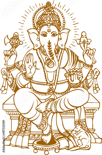 Vector illustration of a sketch of Lord Ganesha's outline