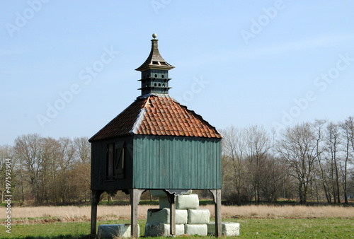 Wooden traditional dovecote on Dickninge estate in De Wolden, Drenthe, a sparsely populated rural province, located in the northeastern part of the Netherlands