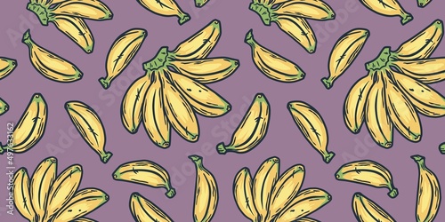 Bananas fruit summer exotic pink and yellow wallpaper design. Seamless pattern