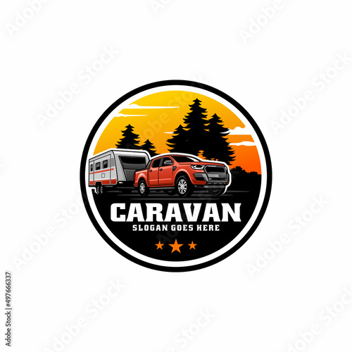 truck with caravan trailer logo vector