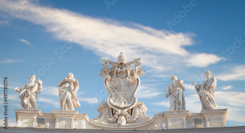 Antique Vatican symbol located in Saint Peter Square, Rome, Italy