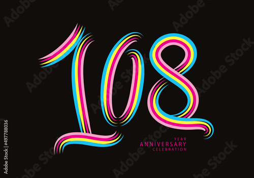 108 years anniversary celebration logotype colorful line vector, 101th birthday logo, 108 number, Banner template, vector design template elements for invitation card and poster.101 years anniversary 