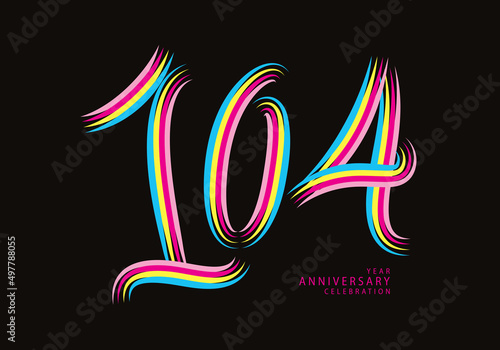 104 years anniversary celebration logotype colorful line vector, 101th birthday logo, 104 number, Banner template, vector design template elements for invitation card and poster.101 years anniversary 