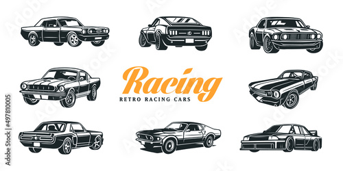 Set of retro muscle cars.