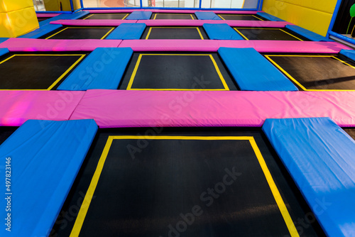 big empty trampoline waiting for children, lean place