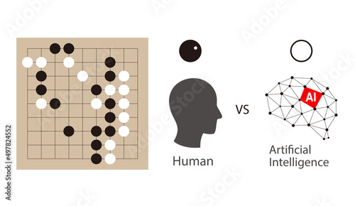 Human playing go game with robot, vector illustration