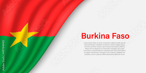 Wave flag of Burkina Faso on white background.