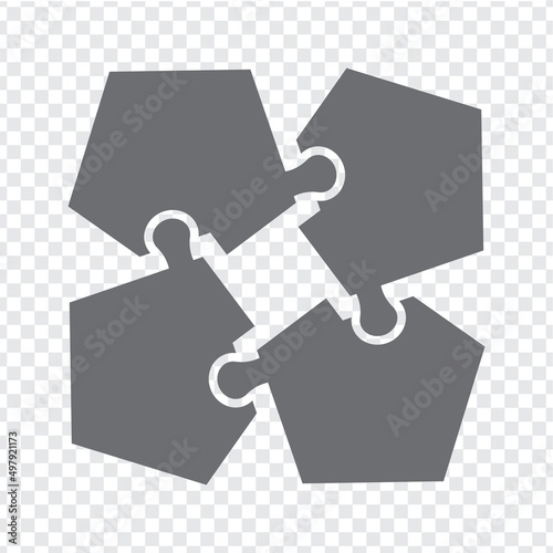 Simple icon polygonal puzzles in gray. Simple icon pentagon puzzle of the four elements on transparent background for your web site design, app, UI. EPS10.