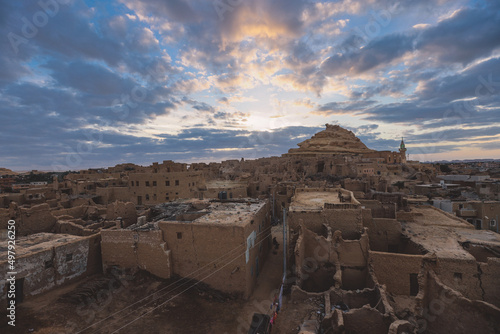 Sunset View to the Panorama of an Old Shali Mountain village in Siwa Oasis, Egypt