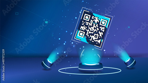 The Concept Of Qr Code Verification. The mobile phone reads the QR code. The concept of digital technology and barcode. Scan the QR code on your smartphone. Vector