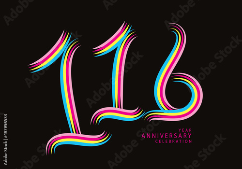 116 years anniversary celebration logotype colorful line vector, 116th birthday logo, 116 number, Banner template, vector design template elements for invitation card and poster.