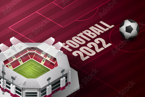 Football 2022 of Qatar and purple background.