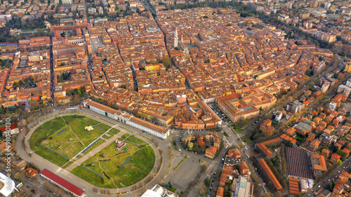 Aerial view on the historic center of Modena. In the center stands the Ghirlandina tower, the symbol of the city.