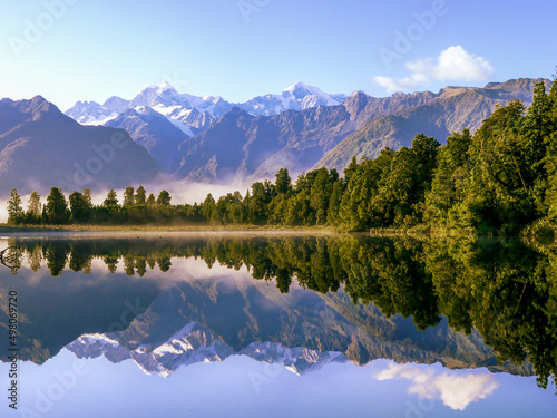 mirror lake in the mountains, Lake Matheson