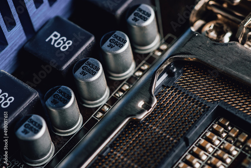 CPU power supply circuit on the motherboard, mosfets, solid-state capacitors, chokes, field-effect transistors