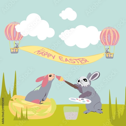 Happy Easter vector isolated cute illustration in pastel colors. Happy Easter greeting card, post, banner