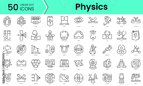 Set of physics icons. Line art style icons bundle. vector illustration