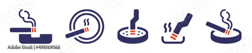 Cigarette with ashtray icon set. Vector illustration