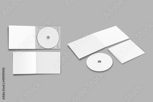 CD disc and carton packaging cover template mock up. Digipak case of cardboard CD drive. With white blank for branding design or text. Isolated on a background. 3d rendering.