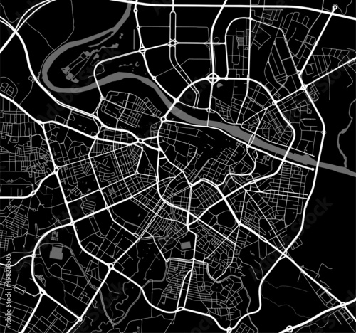 Urban city map of Zaragoza. Vector poster. Black grayscale street map.