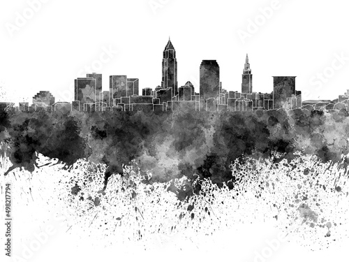 Cleveland skyline in black watercolor on white background