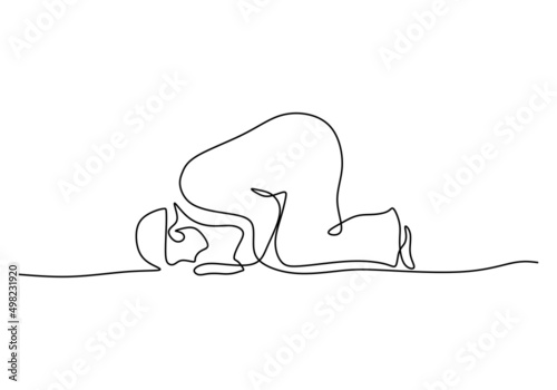 One continuous single line of man prostration isolated on white background.