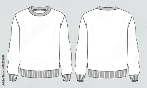 Long sleeve Sweatshirt technical fashion flat sketch vector illustration template front and back views. Fleece jersey sweatshirt sweater jumper for men's and boys.