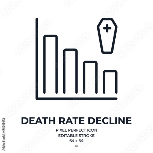 Death rate decline concept editable stroke outline icon isolated on white background flat vector illustration. Pixel perfect. 64 x 64.