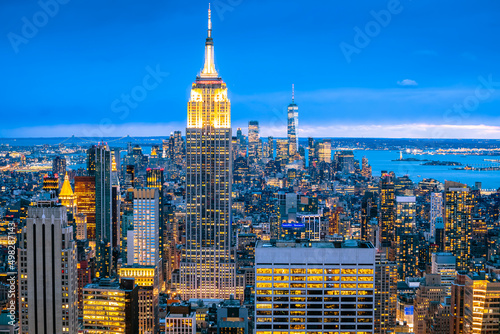 Epic skyline of New York City evening view